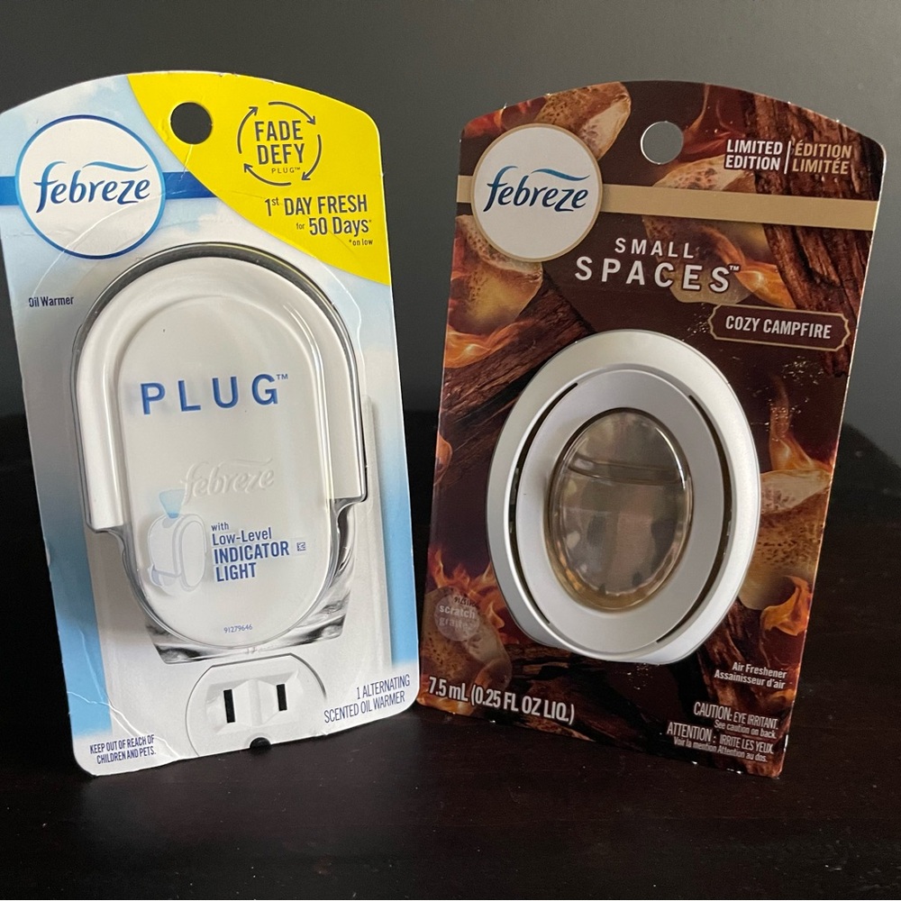 Set of 2 febreze plug in and febreze small spaces cozy campfire limited edition